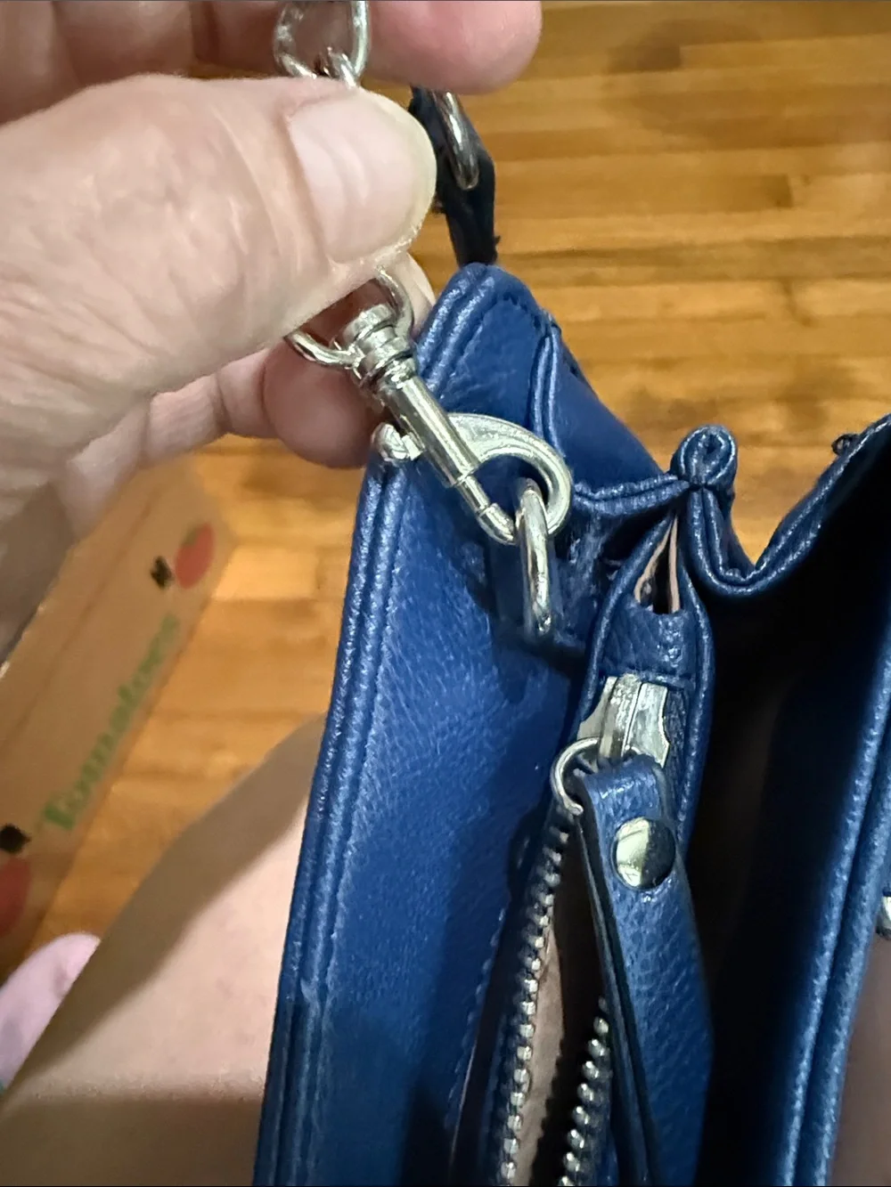 Nine West Navy Blue Leather Satchel with Chain Strap